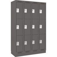 Clean Line Lockers, 3 -tier, Bank of 4, 48" x 12" x 76", Steel, Charcoal, Rivet (Assembled) Seaboard Timber Mart