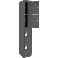 Clean Line Lockers, 4 -tier, 12" x 12" x 76", Steel, Charcoal, Rivet (Assembled) Seaboard Timber Mart