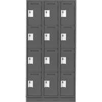 Clean Line Lockers, 4 -tier, Bank of 3, 36" x 12" x 76", Steel, Charcoal, Rivet (Assembled) Seaboard Timber Mart