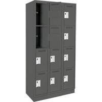 Clean Line Lockers, 4 -tier, Bank of 3, 36" x 12" x 76", Steel, Charcoal, Rivet (Assembled) Seaboard Timber Mart