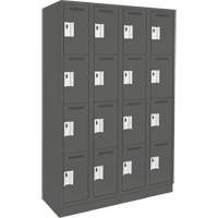 Clean Line Lockers, 4 -tier, Bank of 4, 48" x 12" x 76", Steel, Charcoal, Rivet (Assembled) Seaboard Timber Mart