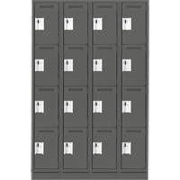 Clean Line Lockers, 4 -tier, Bank of 4, 48" x 12" x 76", Steel, Charcoal, Rivet (Assembled) Seaboard Timber Mart