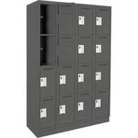 Clean Line Lockers, 4 -tier, Bank of 4, 48" x 12" x 76", Steel, Charcoal, Rivet (Assembled) Seaboard Timber Mart