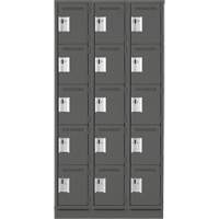 Assembled Clean Line Personal Effects Lockers, 5 -tier, Bank of 3, 15" x 76" x 36", Steel Seaboard Timber Mart