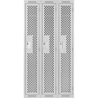 Clean Line Lockers, Bank of 3, 36" x 15" x 72", Steel, Grey, Rivet (Assembled), Perforated Seaboard Timber Mart