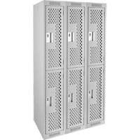 Clean Line Lockers, 2 -tier, Bank of 3, 36" x 12" x 72", Steel, Grey, Rivet (Assembled), Perforated Seaboard Timber Mart