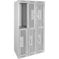 Clean Line Lockers, 2 -tier, Bank of 3, 36" x 12" x 72", Steel, Grey, Rivet (Assembled), Perforated Seaboard Timber Mart