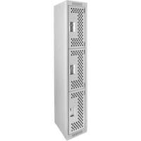 Clean Line Lockers, 3 -tier, 12" x 18" x 72", Steel, Grey, Rivet (Assembled), Perforated Seaboard Timber Mart