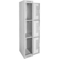 Clean Line Lockers, 3 -tier, 12" x 18" x 72", Steel, Grey, Rivet (Assembled), Perforated Seaboard Timber Mart