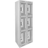 Clean Line Lockers, 3 -tier, Bank of 2, 24" x 18" x 72", Steel, Grey, Rivet (Assembled), Perforated Seaboard Timber Mart