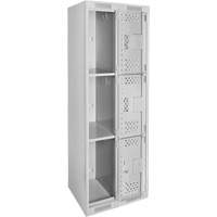 Clean Line Lockers, 3 -tier, Bank of 2, 24" x 18" x 72", Steel, Grey, Rivet (Assembled), Perforated Seaboard Timber Mart