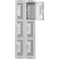 Clean Line Lockers, 3 -tier, Bank of 2, 24" x 18" x 72", Steel, Grey, Rivet (Assembled), Perforated Seaboard Timber Mart