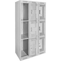 Clean Line Lockers, 3 -tier, Bank of 3, 36" x 18" x 72", Steel, Grey, Rivet (Assembled), Perforated Seaboard Timber Mart