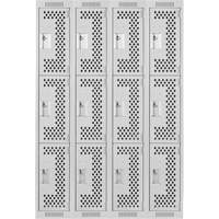 Clean Line Lockers, 3 -tier, Bank of 4, 48" x 18" x 72", Steel, Grey, Rivet (Assembled), Perforated Seaboard Timber Mart