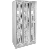 Casiers Clean Line, 2 niveaux, Bloc de 3, 36" x 18" x 76", Acier, Gris, Rivet (assembl&eacute;), Perfor&eacute; Seaboard Timber Mart