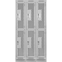 Casiers Clean Line, 2 niveaux, Bloc de 3, 36" x 18" x 76", Acier, Gris, Rivet (assembl&eacute;), Perfor&eacute; Seaboard Timber Mart