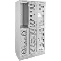 Casiers Clean Line, 2 niveaux, Bloc de 3, 36" x 18" x 76", Acier, Gris, Rivet (assembl&eacute;), Perfor&eacute; Seaboard Timber Mart