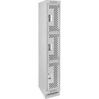 Clean Line Lockers, 3 -tier, 12" x 18" x 76", Steel, Grey, Rivet (Assembled), Perforated Seaboard Timber Mart