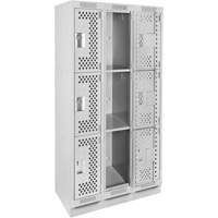 Casiers Clean Line, 3 niveaux, Bloc de 3, 36" x 18" x 76", Acier, Gris, Rivet (assembl&eacute;), Perfor&eacute; Seaboard Timber Mart