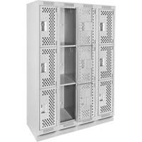 Clean Line Lockers, 3 -tier, Bank of 4, 48" x 18" x 76", Steel, Grey, Rivet (Assembled), Perforated Seaboard Timber Mart