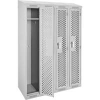 Clean Line Lockers, Bank of 4, 48" x 18" x 78", Steel, Grey, Rivet (Assembled), Perforated Seaboard Timber Mart