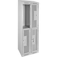 Casiers Clean Line, 2 niveaux, Bloc de 2, 24" x 18" x 78", Acier, Gris, Rivet (assembl&eacute;), Perfor&eacute; Seaboard Timber Mart