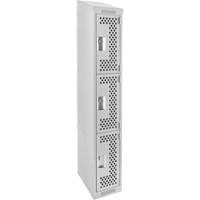 Clean Line Lockers, 3 -tier, 12" x 18" x 78", Steel, Grey, Rivet (Assembled), Perforated Seaboard Timber Mart