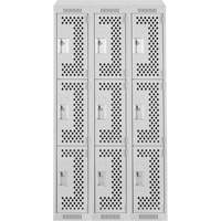 Clean Line Lockers, 3 -tier, Bank of 3, 36" x 18" x 78", Steel, Grey, Rivet (Assembled), Perforated Seaboard Timber Mart