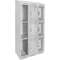Clean Line Lockers, 3 -tier, Bank of 3, 36" x 18" x 78", Steel, Grey, Rivet (Assembled), Perforated Seaboard Timber Mart
