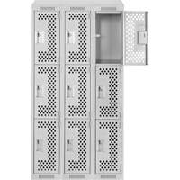 Clean Line Lockers, 3 -tier, Bank of 3, 36" x 18" x 78", Steel, Grey, Rivet (Assembled), Perforated Seaboard Timber Mart