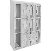 Clean Line Lockers, 3 -tier, Bank of 4, 48" x 18" x 78", Steel, Grey, Rivet (Assembled), Perforated Seaboard Timber Mart