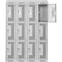 Clean Line Lockers, 3 -tier, Bank of 4, 48" x 18" x 78", Steel, Grey, Rivet (Assembled), Perforated Seaboard Timber Mart