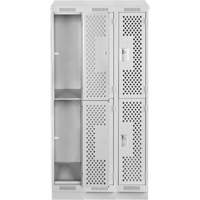 Clean Line Lockers, 2 -tier, Bank of 3, 36" x 15" x 82", Steel, Grey, Rivet (Assembled), Perforated Seaboard Timber Mart
