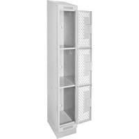Clean Line Lockers, 3 -tier, 12" x 18" x 82", Steel, Grey, Rivet (Assembled), Perforated Seaboard Timber Mart