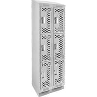 Clean Line Lockers, 3 -tier, Bank of 2, 24" x 18" x 82", Steel, Grey, Rivet (Assembled), Perforated Seaboard Timber Mart