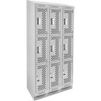 Clean Line Lockers, 3 -tier, Bank of 3, 36" x 18" x 82", Steel, Grey, Rivet (Assembled), Perforated Seaboard Timber Mart