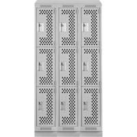 Clean Line Lockers, 3 -tier, Bank of 3, 36" x 18" x 82", Steel, Grey, Rivet (Assembled), Perforated Seaboard Timber Mart