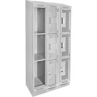 Clean Line Lockers, 3 -tier, Bank of 3, 36" x 18" x 82", Steel, Grey, Rivet (Assembled), Perforated Seaboard Timber Mart