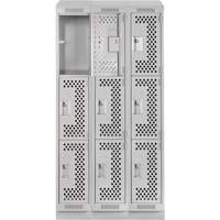 Clean Line Lockers, 3 -tier, Bank of 3, 36" x 18" x 82", Steel, Grey, Rivet (Assembled), Perforated Seaboard Timber Mart