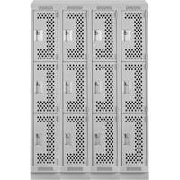 Clean Line Lockers, 3 -tier, Bank of 4, 48" x 18" x 82", Steel, Grey, Rivet (Assembled), Perforated Seaboard Timber Mart
