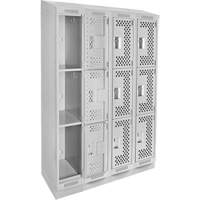 Clean Line Lockers, 3 -tier, Bank of 4, 48" x 18" x 82", Steel, Grey, Rivet (Assembled), Perforated Seaboard Timber Mart