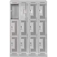 Clean Line Lockers, 3 -tier, Bank of 4, 48" x 18" x 82", Steel, Grey, Rivet (Assembled), Perforated Seaboard Timber Mart