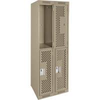 Clean Line Lockers, 2 -tier, Bank of 2, 24" x 12" x 72", Steel, Beige, Rivet (Assembled), Perforated Seaboard Timber Mart
