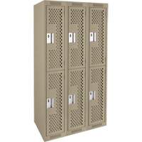 Clean Line Lockers, 2 -tier, Bank of 3, 36" x 12" x 72", Steel, Beige, Rivet (Assembled), Perforated Seaboard Timber Mart