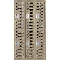 Clean Line Lockers, 2 -tier, Bank of 3, 36" x 12" x 72", Steel, Beige, Rivet (Assembled), Perforated Seaboard Timber Mart