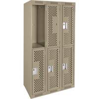 Clean Line Lockers, 2 -tier, Bank of 3, 36" x 12" x 72", Steel, Beige, Rivet (Assembled), Perforated Seaboard Timber Mart