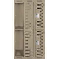 Clean Line Lockers, 2 -tier, Bank of 3, 36" x 12" x 72", Steel, Beige, Rivet (Assembled), Perforated Seaboard Timber Mart