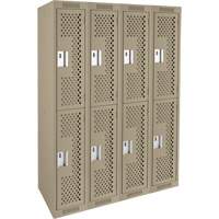 Clean Line Lockers, 2 -tier, Bank of 4, 48" x 15" x 72", Steel, Beige, Rivet (Assembled), Perforated Seaboard Timber Mart