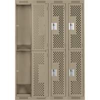 Clean Line Lockers, 2 -tier, Bank of 4, 48" x 15" x 72", Steel, Beige, Rivet (Assembled), Perforated Seaboard Timber Mart