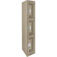 Clean Line Lockers, 3 -tier, 12" x 18" x 72", Steel, Beige, Rivet (Assembled), Perforated Seaboard Timber Mart